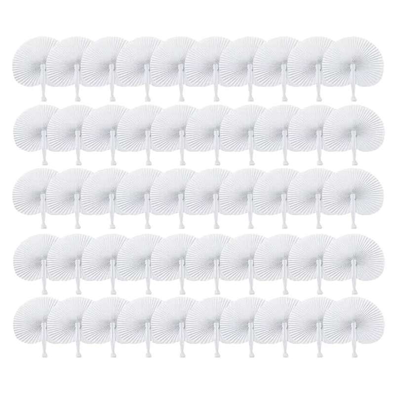 50-Pack Accordion Fan Handheld- Portable Circular Handheld Fans with Plastic Handle for Special Occa