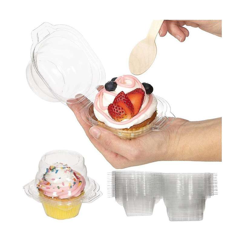 50-pack Individual Cupcake Containers, Stackable Single Compartment Disposable Carrier Holder Box W