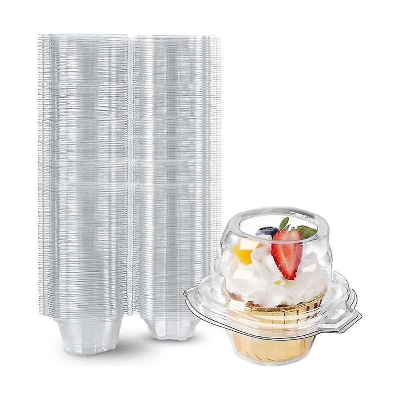 50-pack Individual Cupcake Containers, Stackable Single Compartment Disposable Carrier Holder Box W