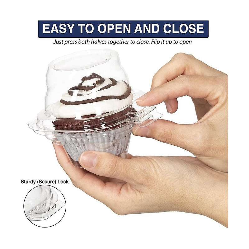 50-pack Individual Cupcake Containers, Stackable Single Compartment Disposable Carrier Holder Box W