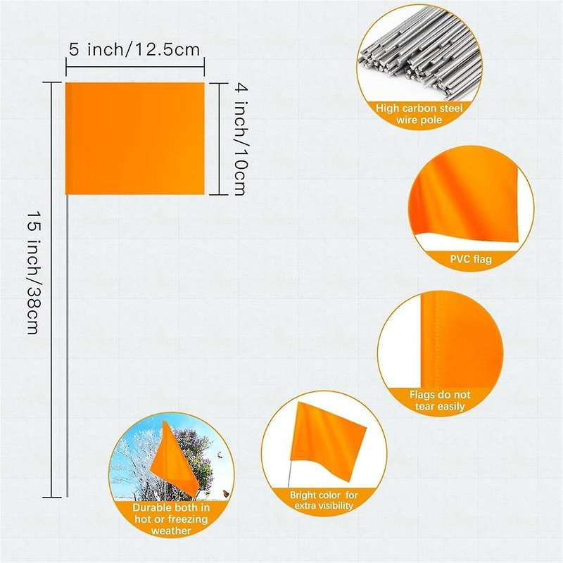 50Pack Marking Flags, Orange Yard Flags 15x4x5Inch, Marker Flags, Lawn Flags Markers, Irrigation Fla