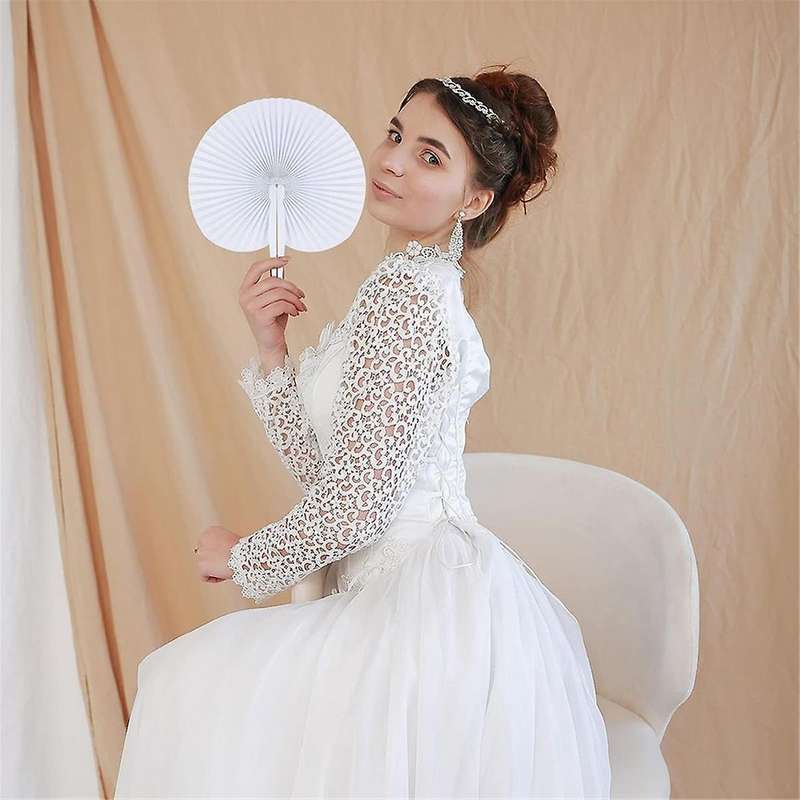 50-pack Accordion Fan Handheld- Portable Circular Handheld Fans with Plastic Handle for Special Occ