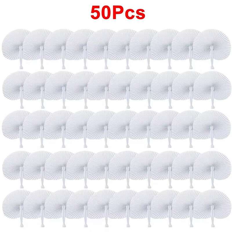 50-pack Accordion Fan Handheld- Portable Circular Handheld Fans with Plastic Handle for Special Occ