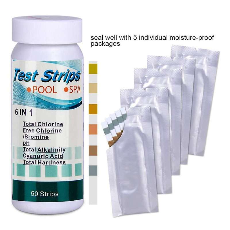 50pcs 6-in-1 Swimming Pool Ph Test Paper Residual Chlorine Ph Value Alkalinity Hardness Test Strip