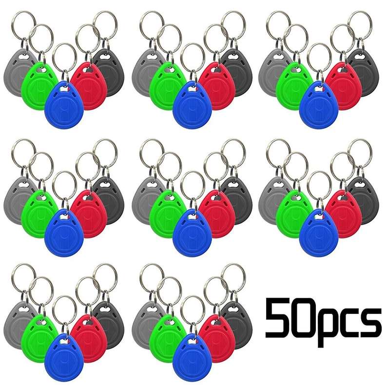 50Pcs 125KHz T5577 EM4305 Keyfobs Rewritable RFID Tag Copy Access Card ID Token Ring Cloner Keychai