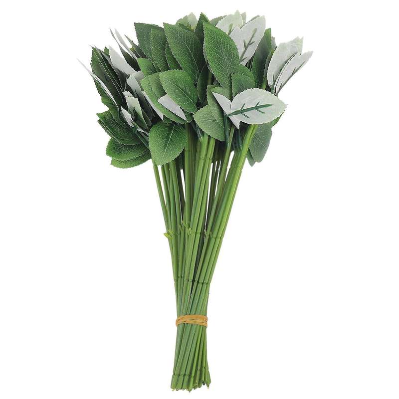 50pcs Artificial Fake Rose Flower Stems Compatible Bouquet Flower Leaf
