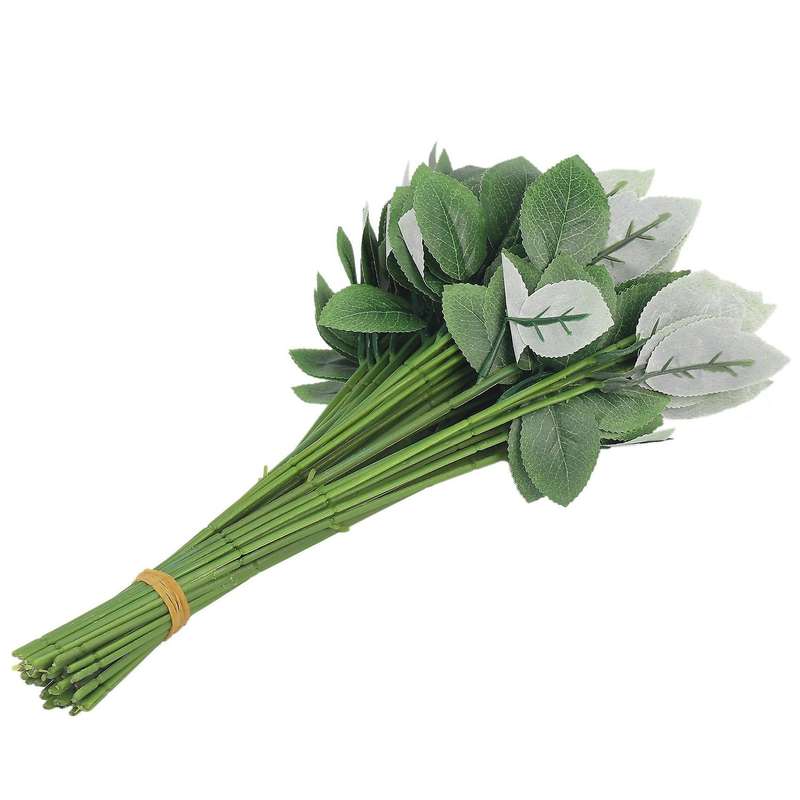 50pcs Artificial Fake Rose Flower Stems Compatible Bouquet Flower Leaf