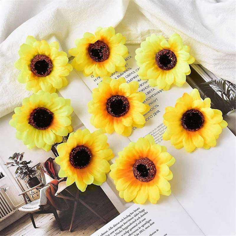 50Pcs Artificial Sunflower Heads Silk Sun Flowers Artificial SunFlowers Arrangements for Birthday Pa