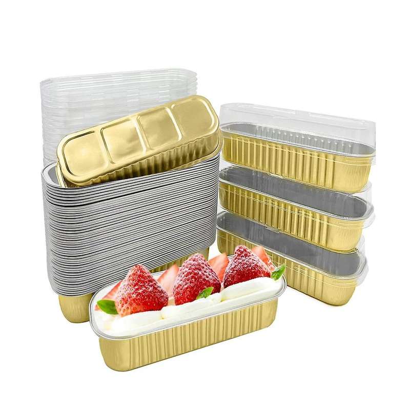 50pcs Disposable Aluminum Baking Cups Mini Loaf Pans Rectangle Muffin Tins Mini Narrow Cake Pans Fo