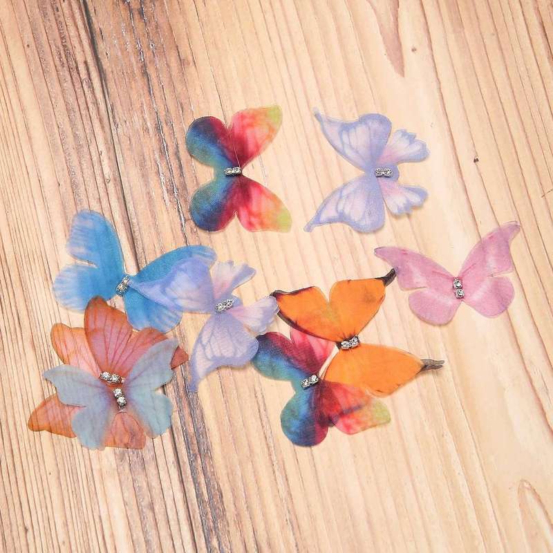 50Pcs Gradient Color Organza Fabric Butterfly Appliques 38Mm Translucent Chiffon Butterfly Compatibl