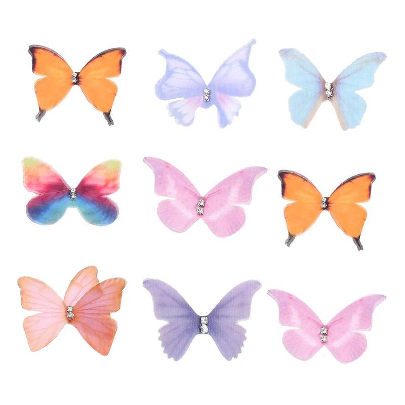 50Pcs Gradient Color Organza Fabric Butterfly Appliques 38Mm Translucent Chiffon Butterfly Compatibl