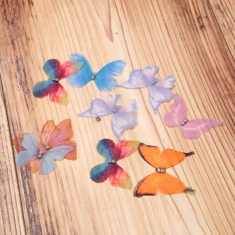 50Pcs Gradient Color Organza Fabric Butterfly Appliques 38Mm Translucent Chiffon Butterfly Compatibl
