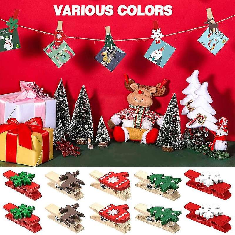 50Pcs Mini Clothespins - Colored Wood Clothespins for Photo Crafts Picture Clips Display Wall Decor