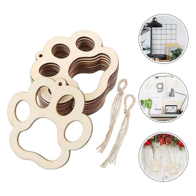 50pcs Mini Dog Wood Diy Crafts Cutouts Wooden Little Claw Shaped Hanging Ornaments Pets Decorations