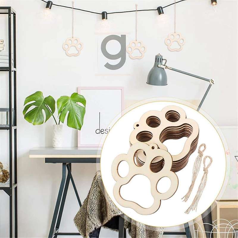 50pcs Mini Dog Wood Diy Crafts Cutouts Wooden Little Claw Shaped Hanging Ornaments Pets Decorations