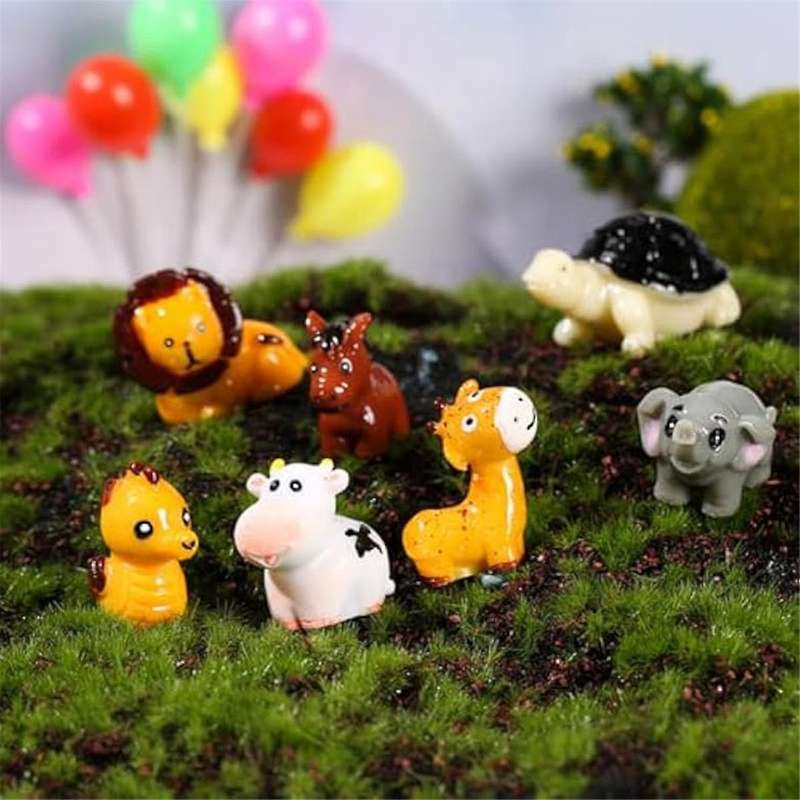 50PCS Mini Jungle Animals Figurines Resin Lion Wild Animal Miniature Figurines for Garden Moss Lands