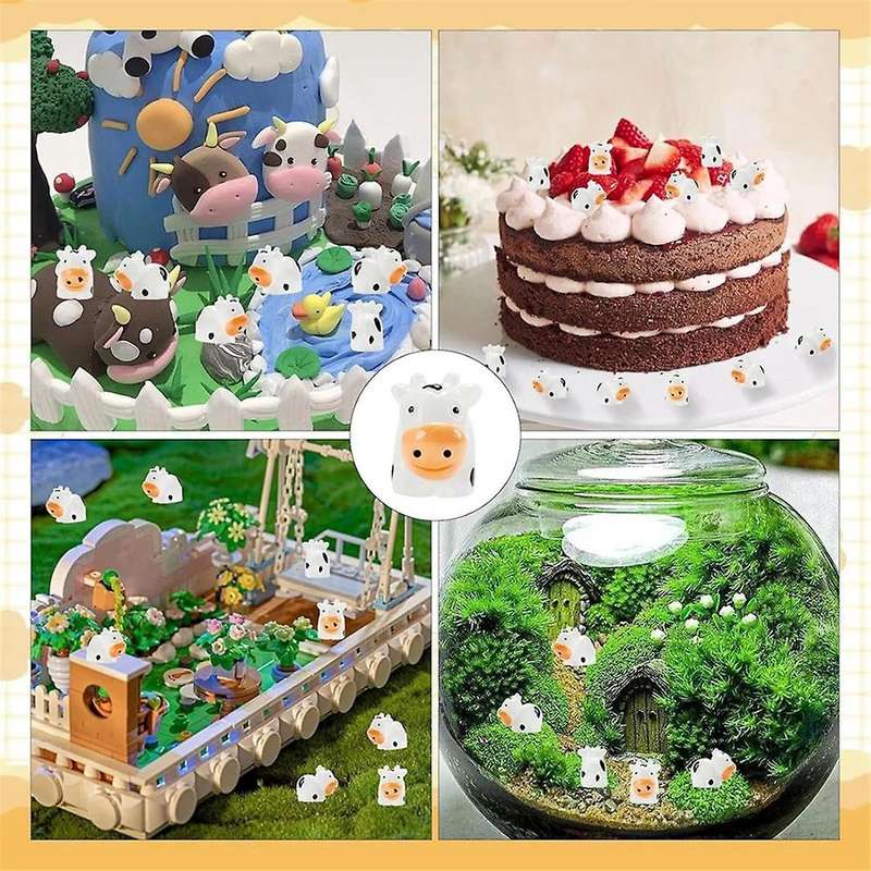 50Pcs Mini Cow Figurines Resin Cow Miniature Animals Figurines Fairy Garden Miniature Moss Landscap