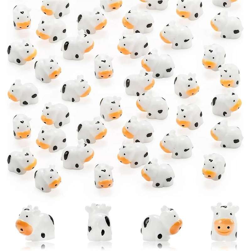 50Pcs Mini Cow Figurines Resin Cow Miniature Animals Figurines Fairy Garden Miniature Moss Landscap