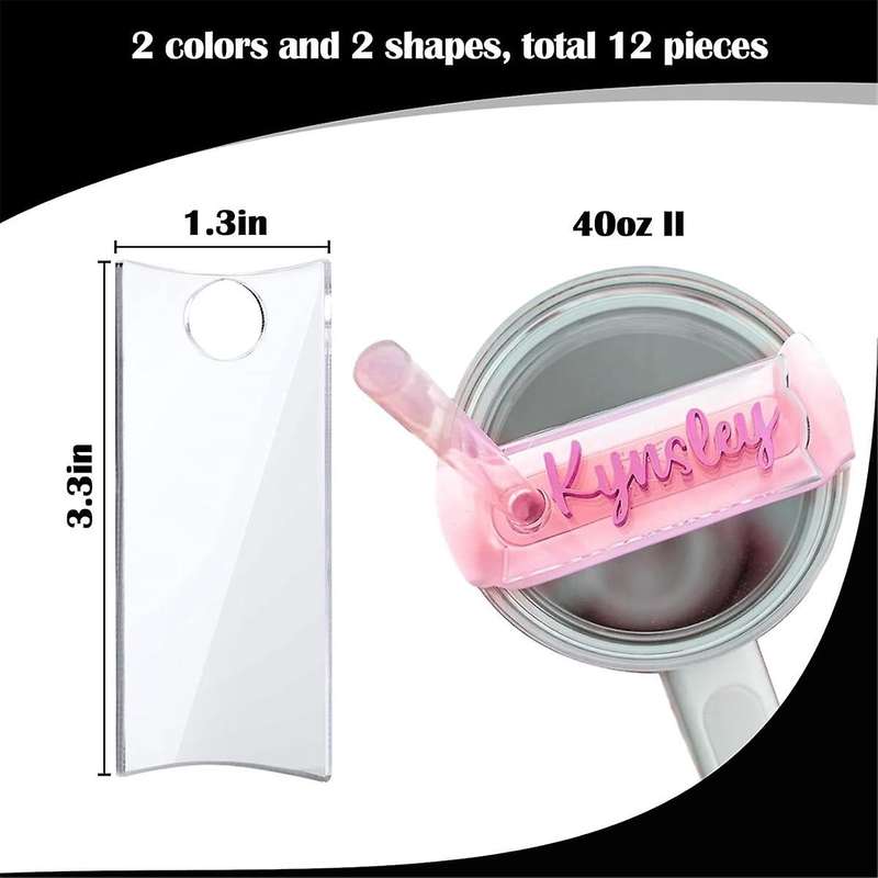 50PCS Name for Cups Acrylic Nameplate Personalized Name Tag Blank for Tumbler Topper Lid Accessories