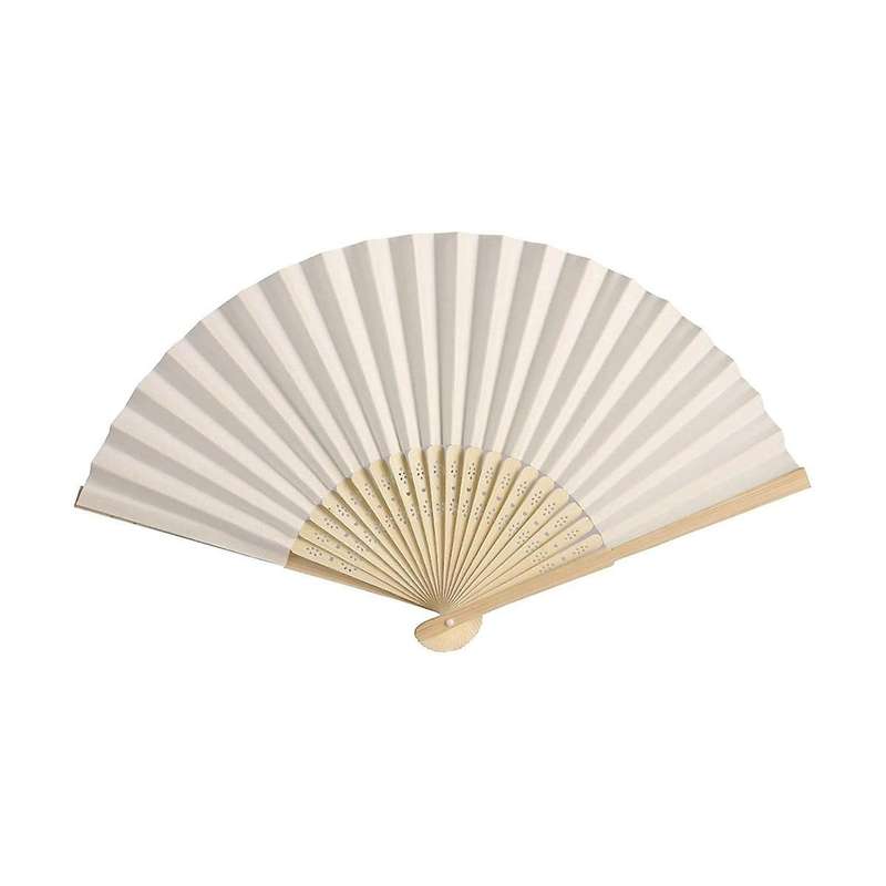 50pcs Paper Hand Fan Bamboo Handheld Folded Fan Decorative Paper Fan Wedding Party Favors (cream)