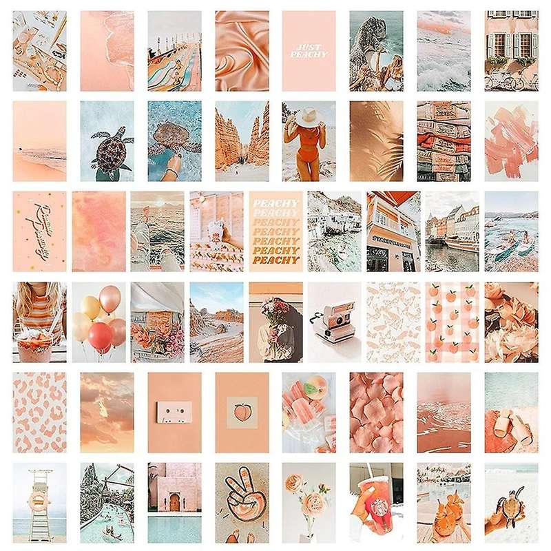 50Pcs Peach Beach Aesthetic Pictures for Wall Collage Boho Style Collage Print Kits Teal Color Room