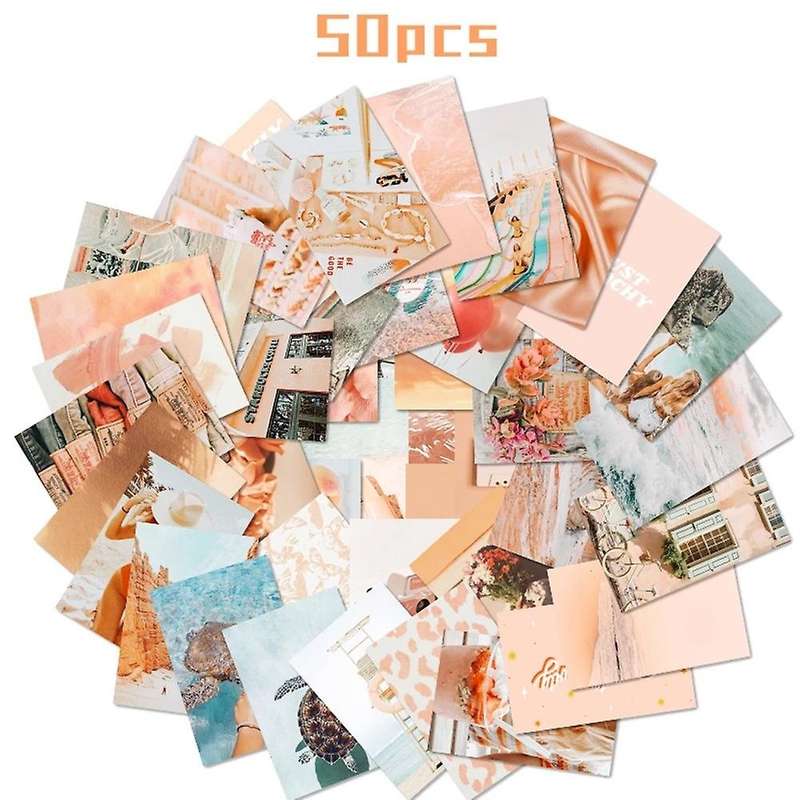 50Pcs Peach Beach Aesthetic Pictures for Wall Collage Boho Style Collage Print Kits Teal Color Room