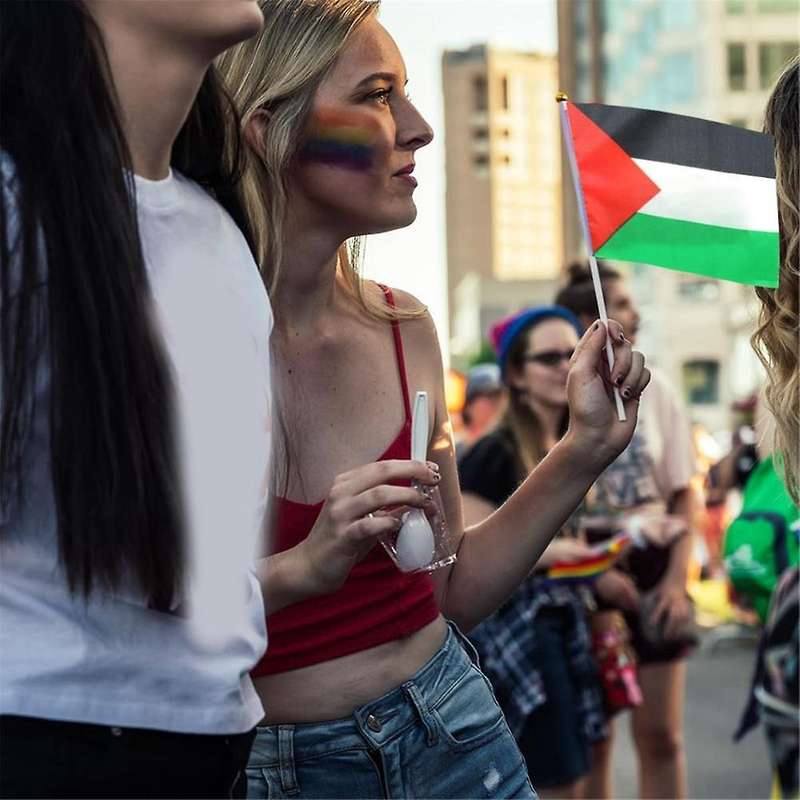 50pcs Palestine Flag Small with Pole, 14x21cm Palestine Hand Waving Flag - Double Sided Fine Handhe