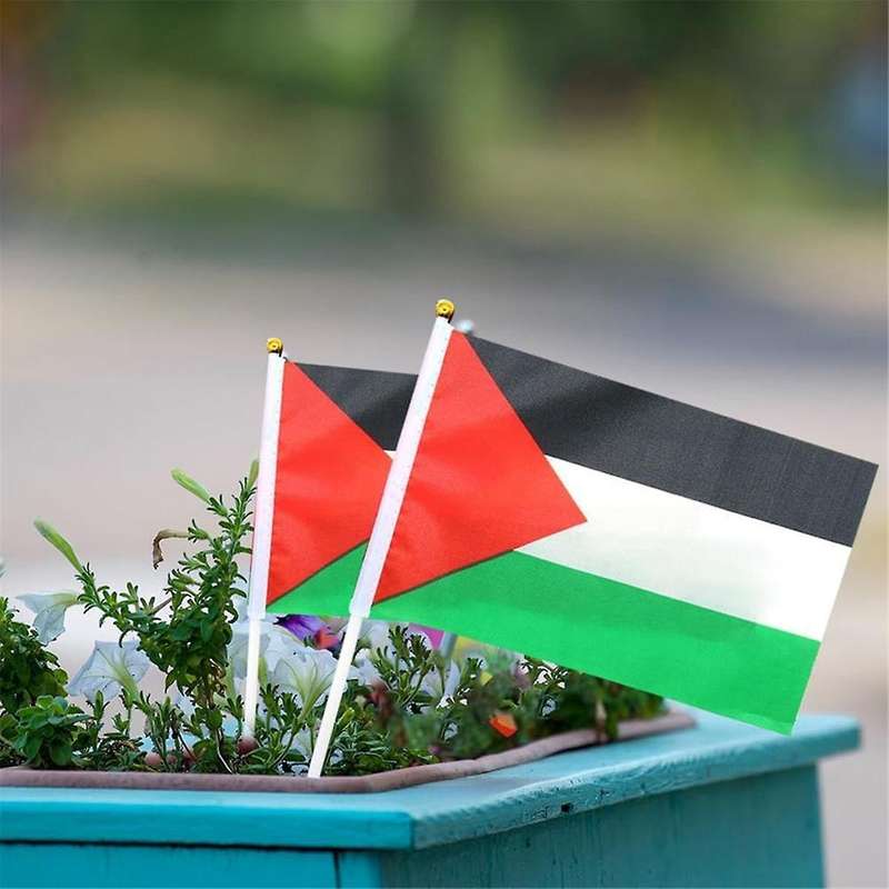 50pcs Palestine Flag Small with Pole, 14x21cm Palestine Hand Waving Flag - Double Sided Fine Handhe