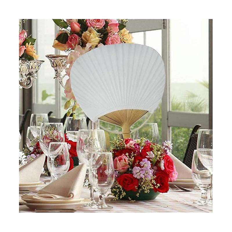 50Pcs Pure White Bamboo Handle Blank Calligraphy Painting Blank Group Fan White Fan Wedding White F