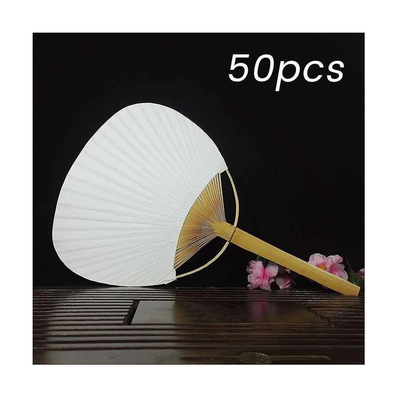 50Pcs Pure White Bamboo Handle Blank Calligraphy Painting Blank Group Fan White Fan Wedding White F