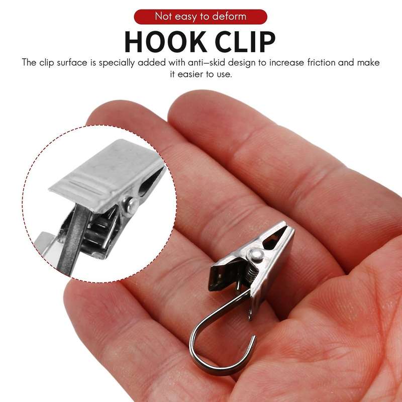 50pcs Stainless Steel Clips Hooks Clip Rings Metal Curtain Clips for Photos