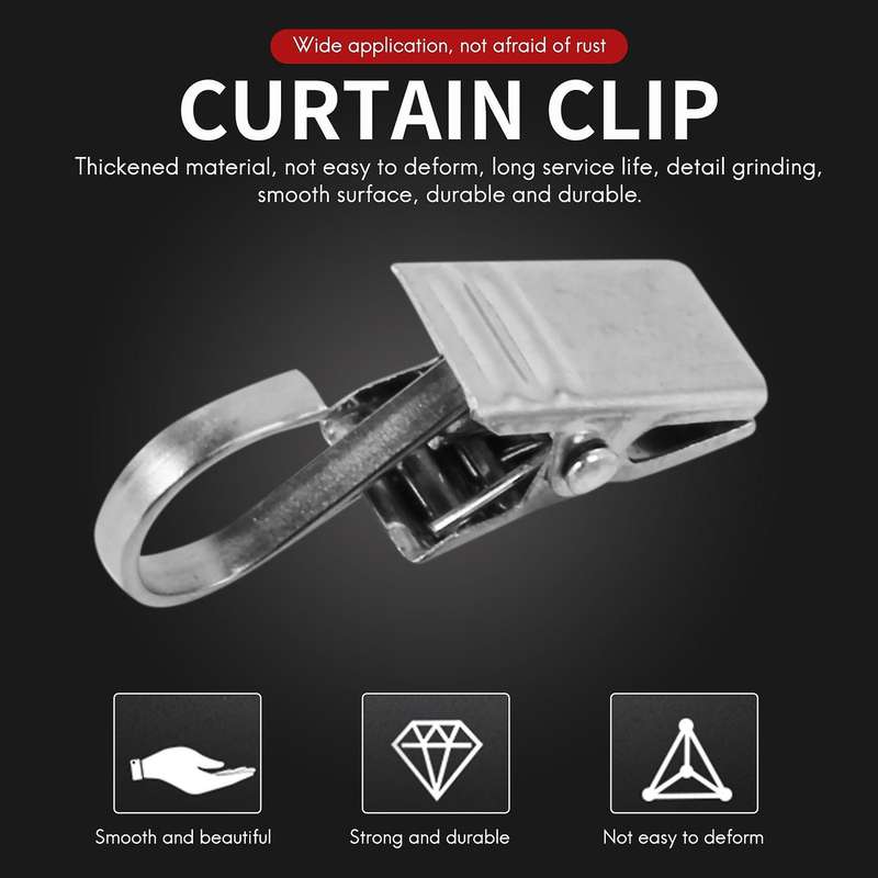 50pcs Stainless Steel Clips Hooks Clip Rings Metal Curtain Clips for Photos