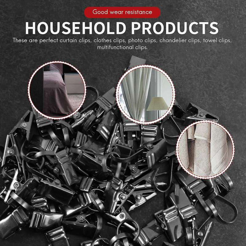 50pcs Stainless Steel Clips Hooks Clip Rings Metal Curtain Clips for Photos