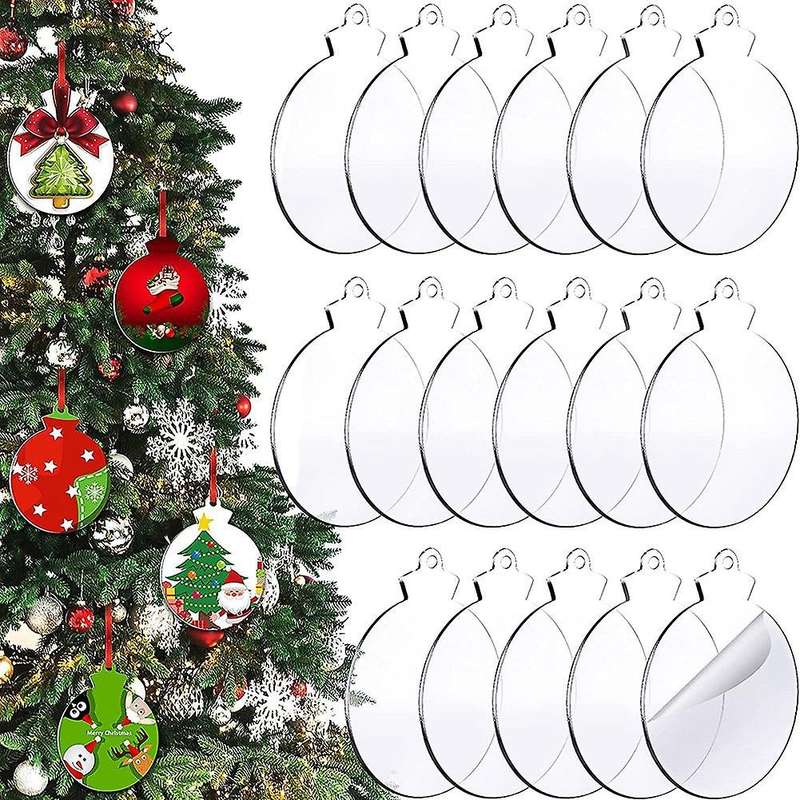 50pcs Round Acrylic Christmas Ornament Blank with Hole Compatible Diy Craft