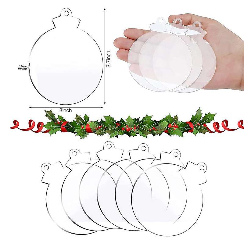 50pcs Round Acrylic Christmas Ornament Blank with Hole Compatible Diy Craft