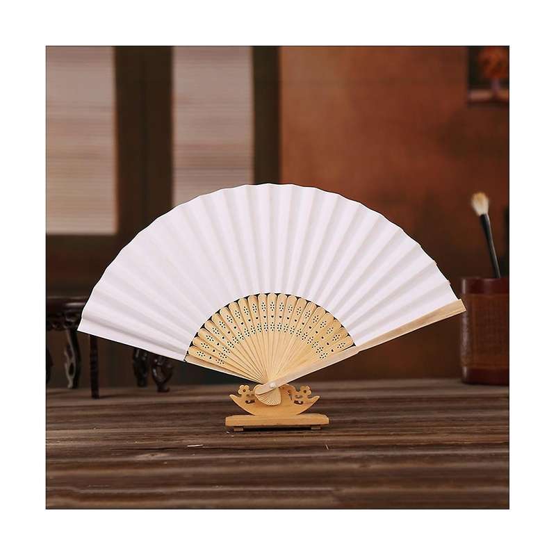 50Pcs Wedding Hand Fans Paper Fan White Handheld Fan Chinese Bamboo Folding Fan for Party Supplies/
