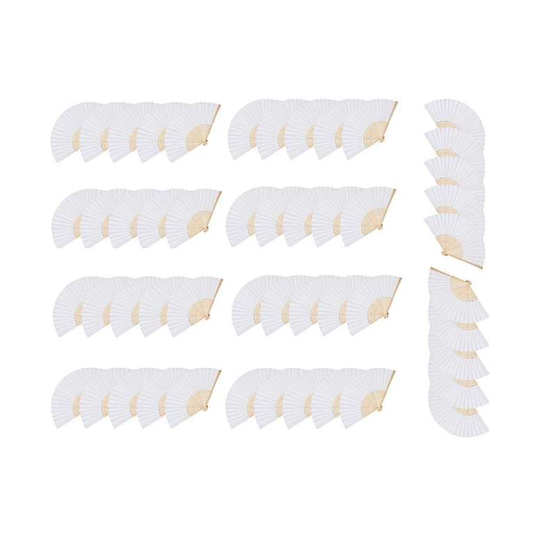 50Pcs Wedding Hand Fans Paper Fan White Handheld Fan Chinese Bamboo Folding Fan for Party Supplies/