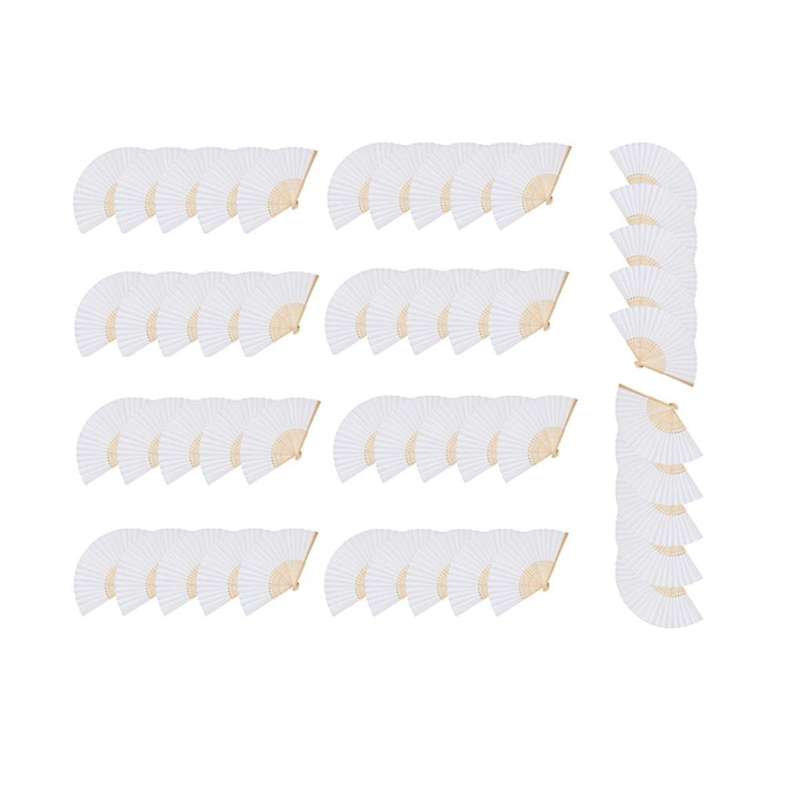 50pcs Wedding Hand Fans Paper Fan White Handheld Fan Chinese Bamboo Folding Fan for Party Supplies/h