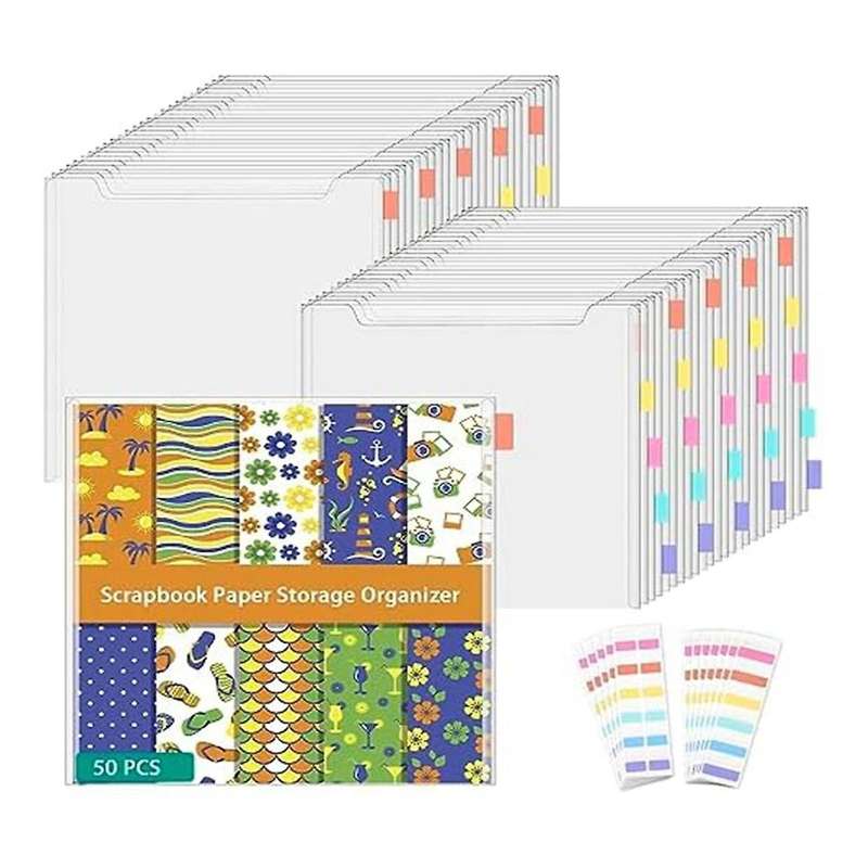 50-Piece 30X30Inch Scrapbook Paper Storage Clear Scrapbook Paper Storage Organizer Vinyl, Cardstock