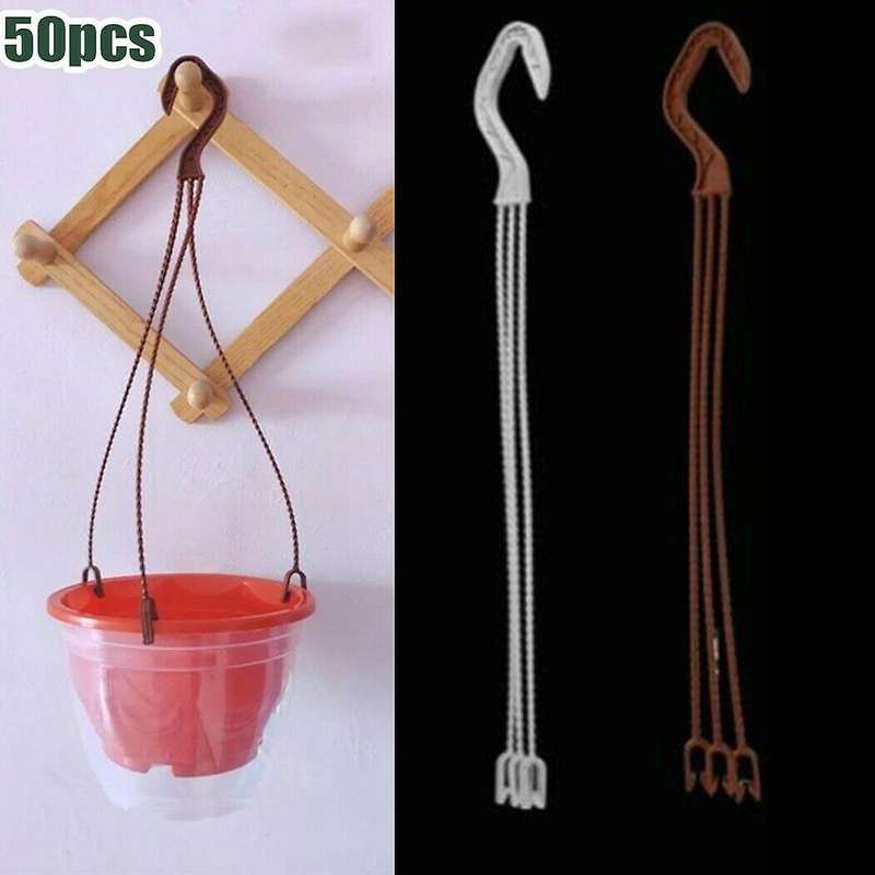 50X Flower Pot Hook Clip Garden Plant Hanger Hanging Stand Basket Chain Durable -White