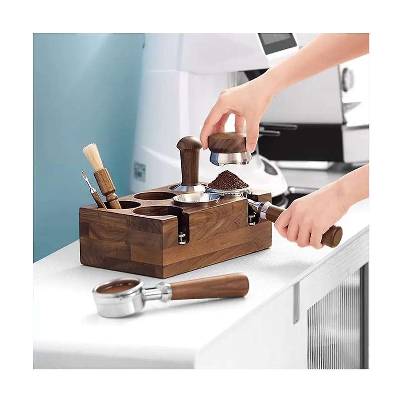 51/53mm Coffee Tamper Holder Portafilter Rack Walnut Wood Espresso Tamper Mat Coffee Maker Support
