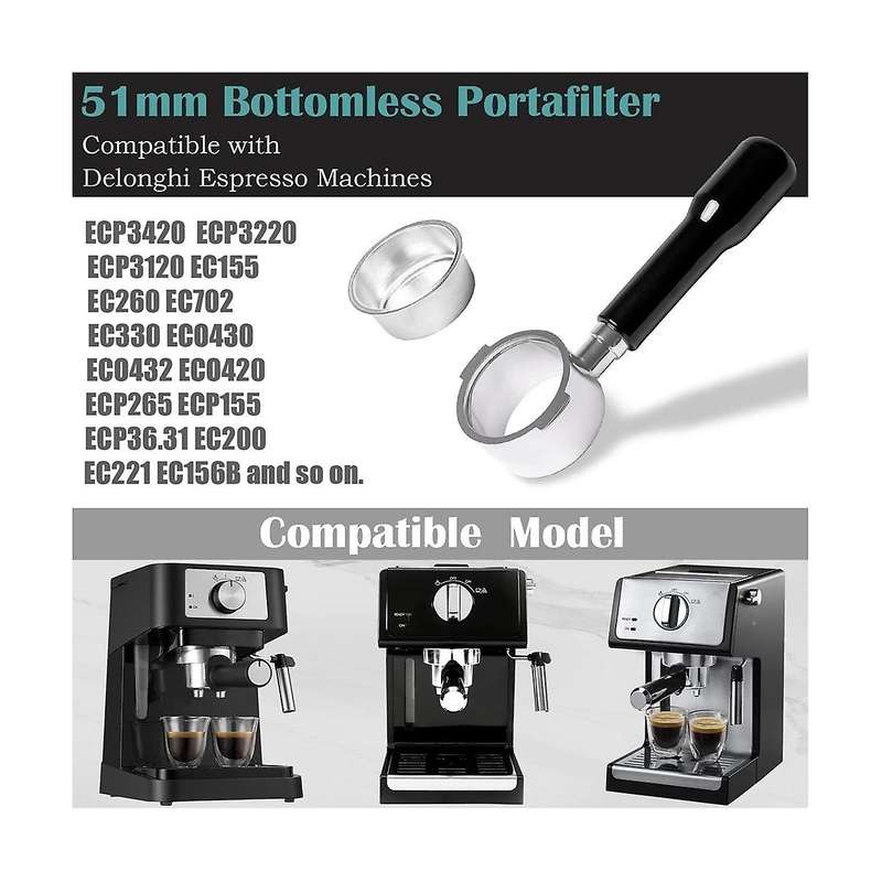 51mm Bottomless Portafilter 2 Ears for Ecp3420/ec155/bco430/ec260, Espresso Portafilter
