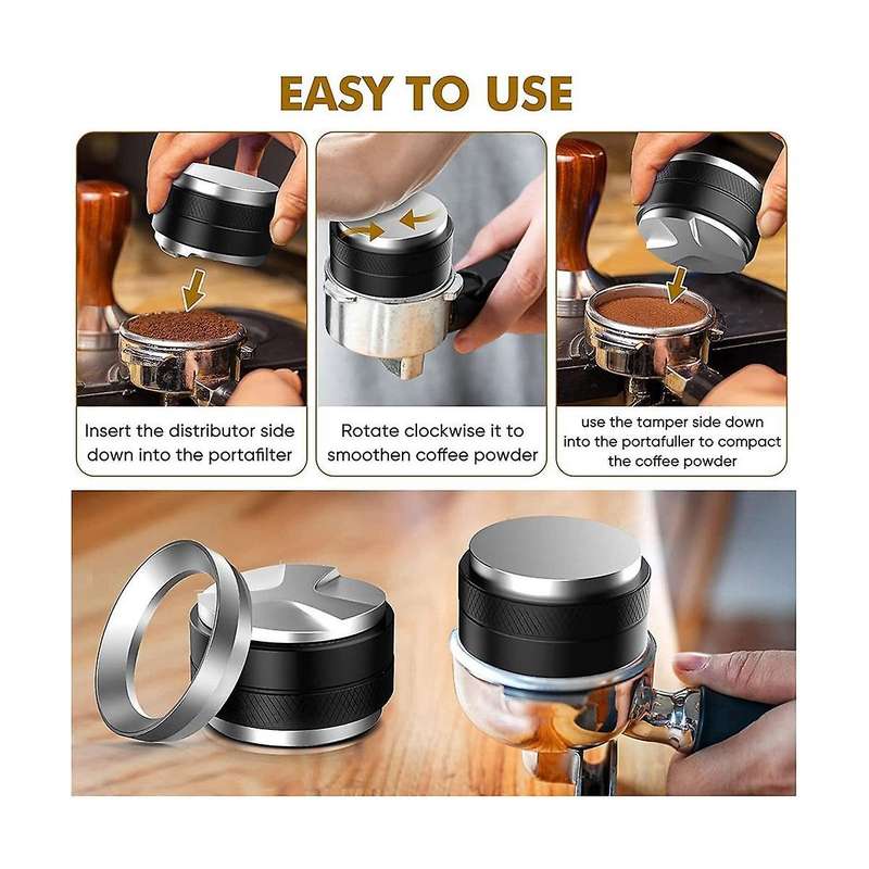 51mm Coffee Tamper and Espresso Distributor,51mm Stainless Steel Espresso Dosing Funnel Set,dual He