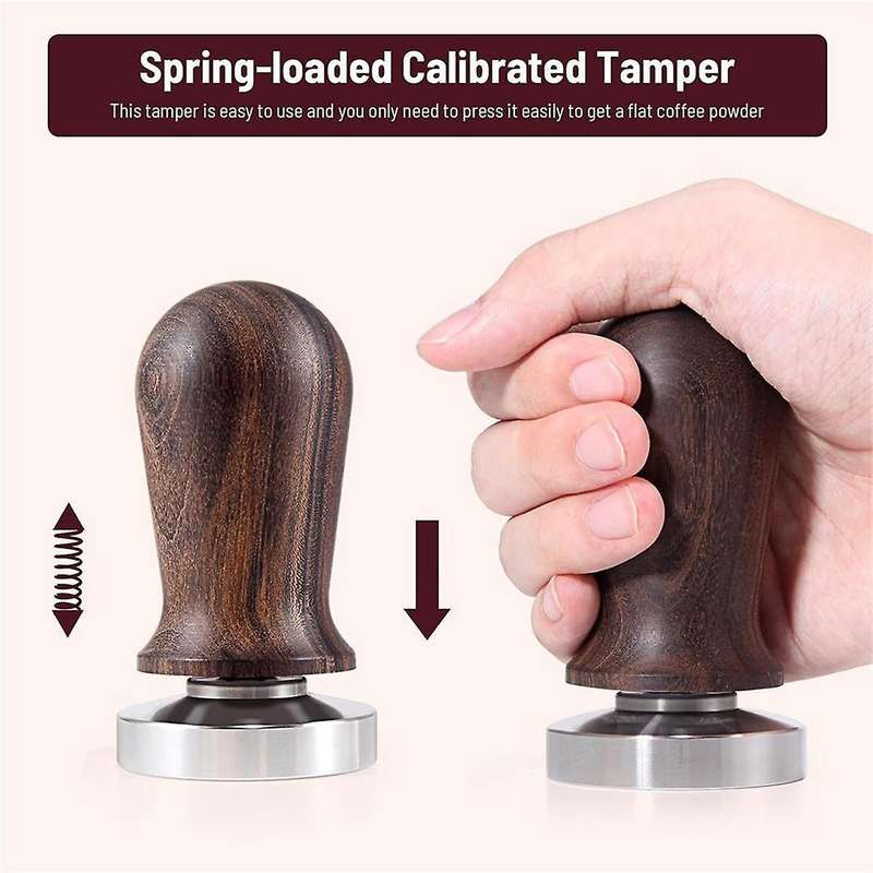 51mm Espresso Coffee Tamper&stirrer Set-wooden-handle Spring-loaded Calibrated Tamper with Premium S