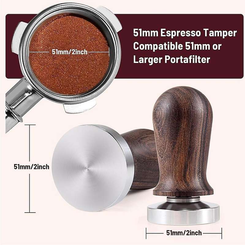 51mm Espresso Coffee Tamper&stirrer Set-wooden-handle Spring-loaded Calibrated Tamper with Premium S