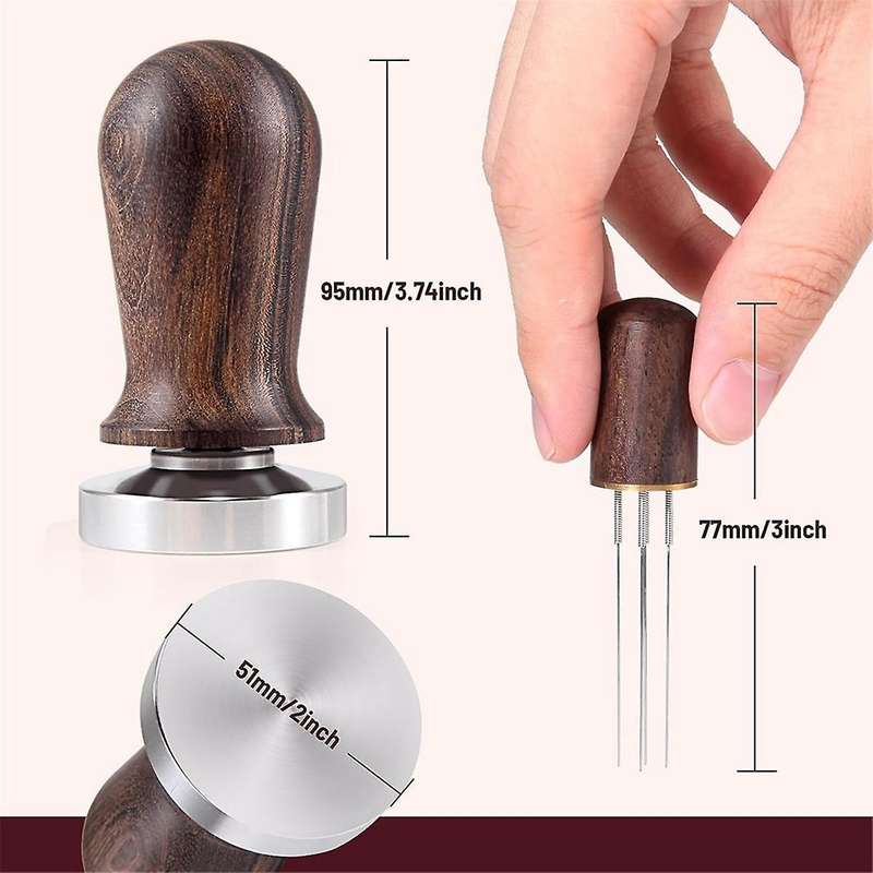 51mm Espresso Coffee Tamper&stirrer Set-wooden-handle Spring-loaded Calibrated Tamper with Premium S