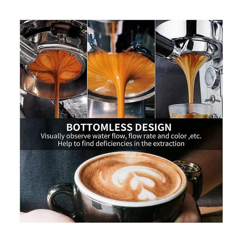 51mm Portafilter 3 Ears, Stainless Steel,51mm Bottomless Portafilter with Wood Handle and Filter Ba