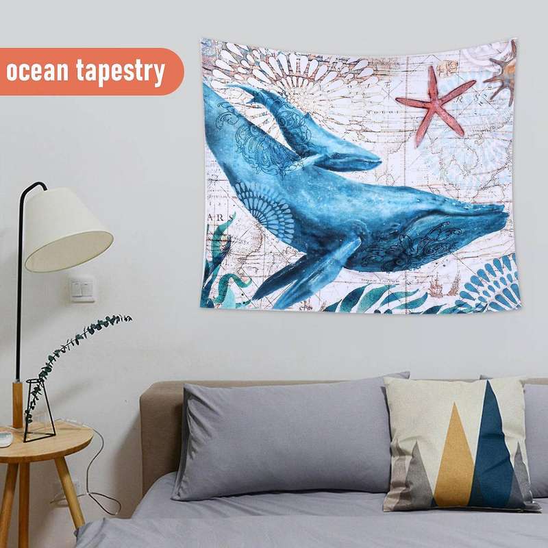 51x60 Inch Sea Whale Tapestry Marine Life Bohemian Tapestry Wall Hanging Tapestry Wall Art Decor Be