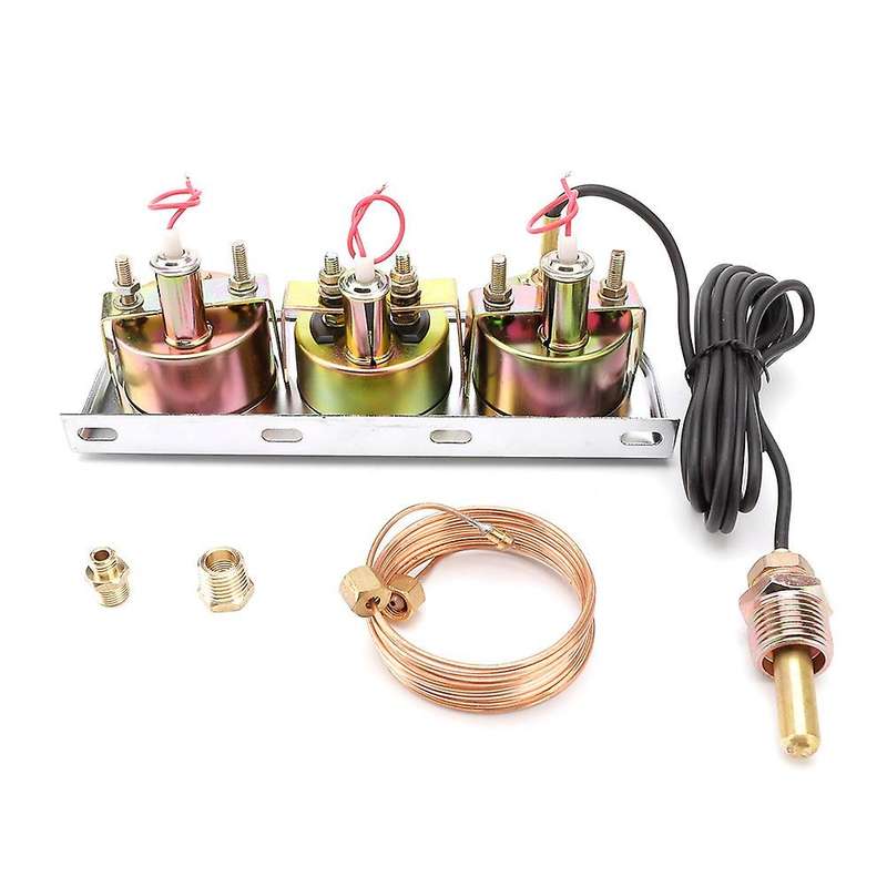 52mm Chrome Car Triple Gauge Meter Ammeter Water Temperature Oil Pressure 3-In-1 Combo Kit