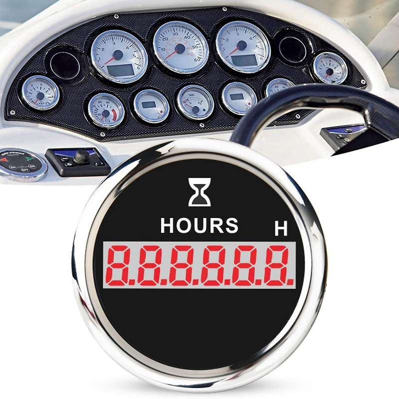 52mm Digital Hour Meter Gauge 0-99999.9H Universal Stainless Steel Hour Meter Indicator Red Backligh